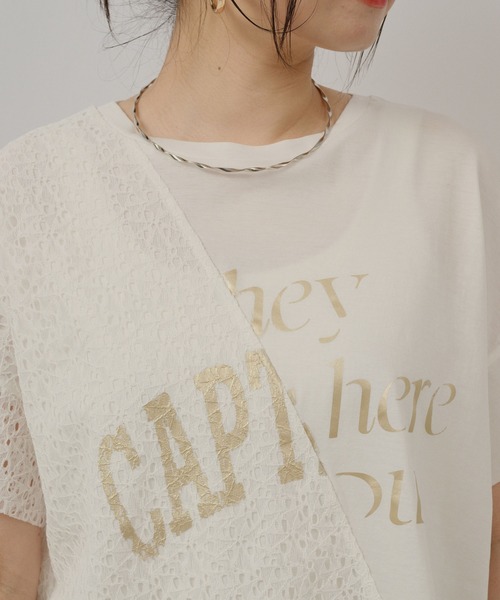 palm RICHE(ポームリシュ)の「アシメレース切替箔ロゴT(Tシャツ/カットソー・レディース・ブラック/オフホワイト・M)」の16枚目の写真