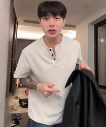 【NOWLE】ワッフル ヘンリーネック 半袖 Tシャツ / サーマルヘンリー Tシャツ