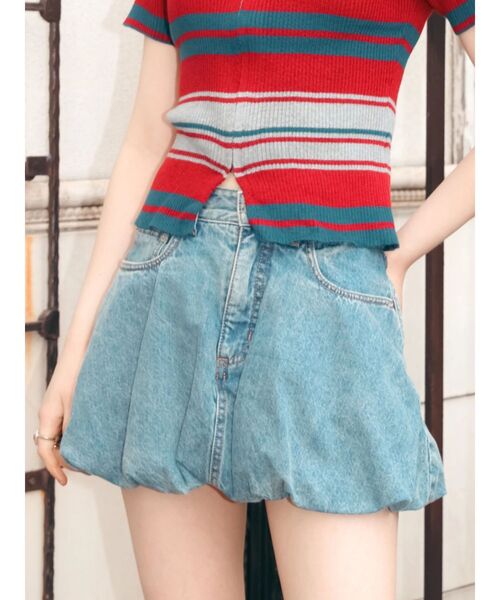 EVRIS（エヴリス）の「バルーンデニムショートパンツ（デニムスカート・レディース・ブラック/ブルー・MEDIUM/SMALL）」の2枚目の写真