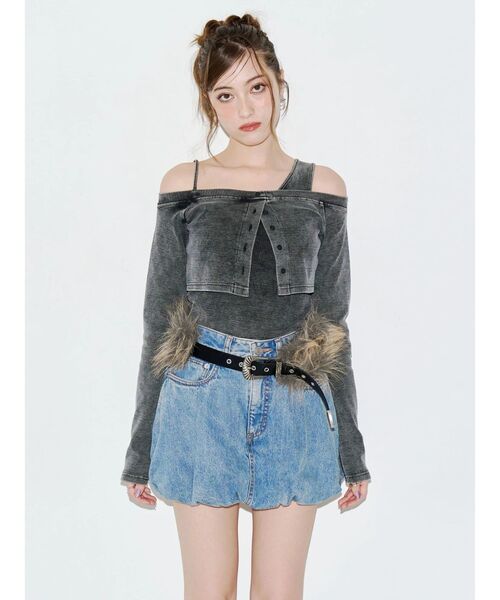 EVRIS（エヴリス）の「バルーンデニムショートパンツ（デニムスカート・レディース・ブラック/ブルー・MEDIUM/SMALL）」の18枚目の写真