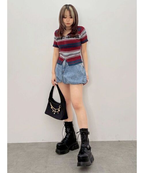 EVRIS（エヴリス）の「バルーンデニムショートパンツ（デニムスカート・レディース・ブラック/ブルー・MEDIUM/SMALL）」の11枚目の写真