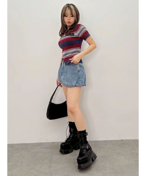 EVRIS（エヴリス）の「バルーンデニムショートパンツ（デニムスカート・レディース・ブラック/ブルー・MEDIUM/SMALL）」の12枚目の写真