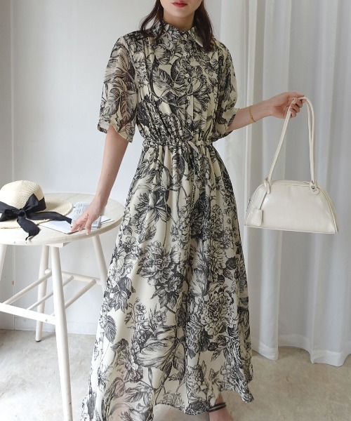 CORNERS(コーナーズ)の「線画フラワー柄シャツワンピース(ワンピース・レディース・グリーン/ブラック/ブルー・M)」の21枚目の写真