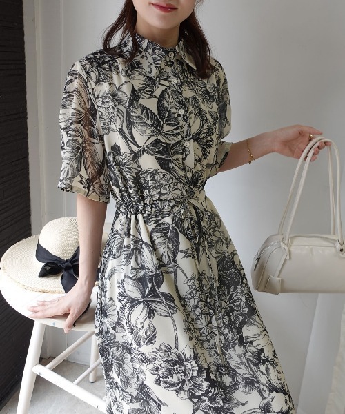 CORNERS(コーナーズ)の「線画フラワー柄シャツワンピース(ワンピース・レディース・グリーン/ブラック/ブルー・M)」の22枚目の写真