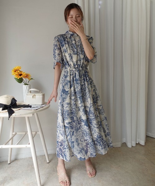 CORNERS(コーナーズ)の「線画フラワー柄シャツワンピース(ワンピース・レディース・グリーン/ブラック/ブルー・M)」の15枚目の写真