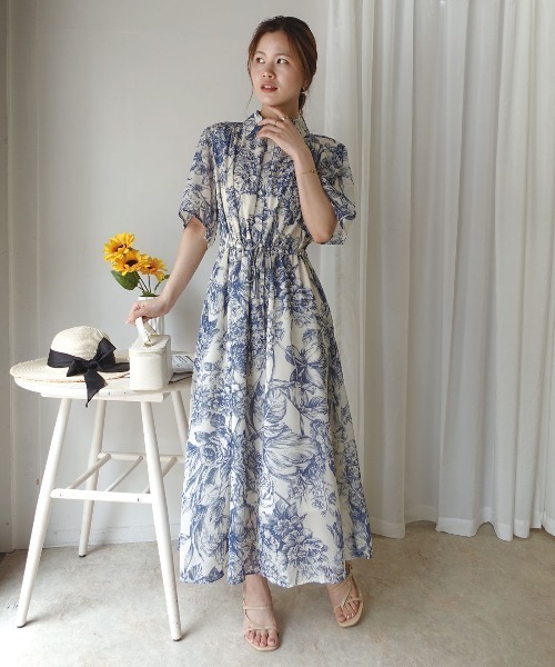 CORNERS(コーナーズ)の「線画フラワー柄シャツワンピース(ワンピース・レディース・グリーン/ブラック/ブルー・M)」の17枚目の写真