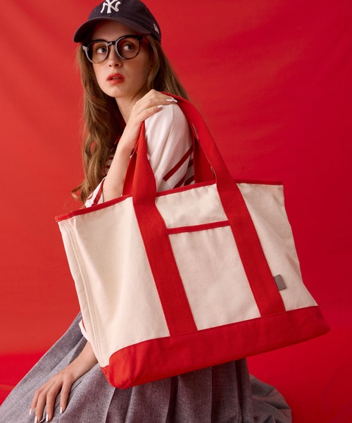 BONLECILL Marche(ボンルシールマルシェ)の「【BONLECILL Marche】《保冷ポケット付き》キャンバスBIGトートバッグ/マザーズバッグ(トートバッグ・レディース・アイボリー/ブラウン/チャコールグレー/バーガンディー/キャメル/ネイビー・FREE)」の2枚目の写真