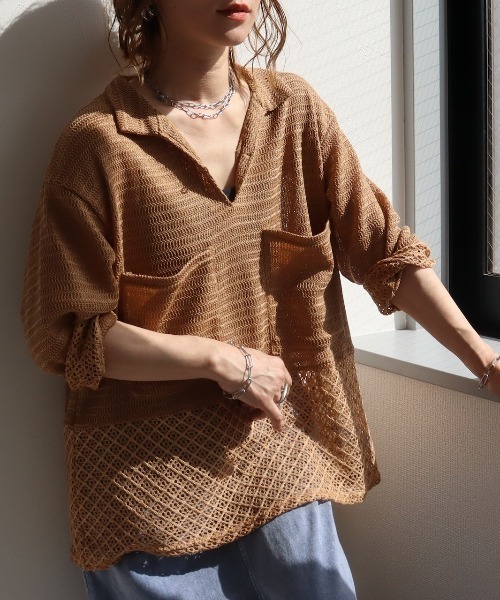 zena(ジェナ)の「メッシュレース配色ポロプルオーバー(その他トップス・レディース・ライトブルー/オフホワイト/モカ・FREE)」の3枚目の写真