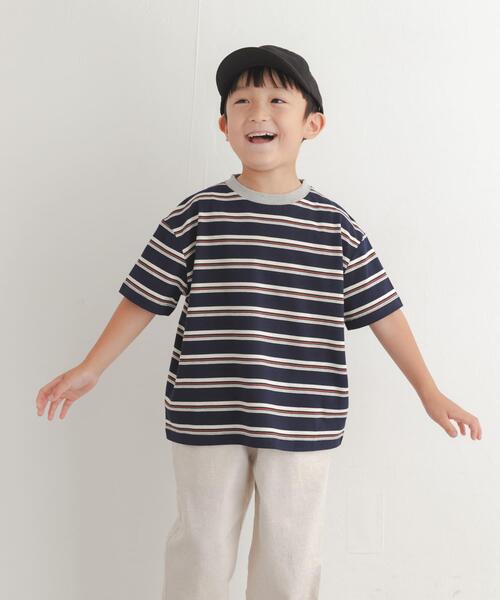 URBAN RESEARCH DOORS(アーバンリサーチドアーズ)の「『150サイズあり』ランダムボーダーワイドTシャツ(KIDS)(Tシャツ/カットソー・キッズ・アイボリー/ネイビー・105/135/150/120)」の1枚目の写真