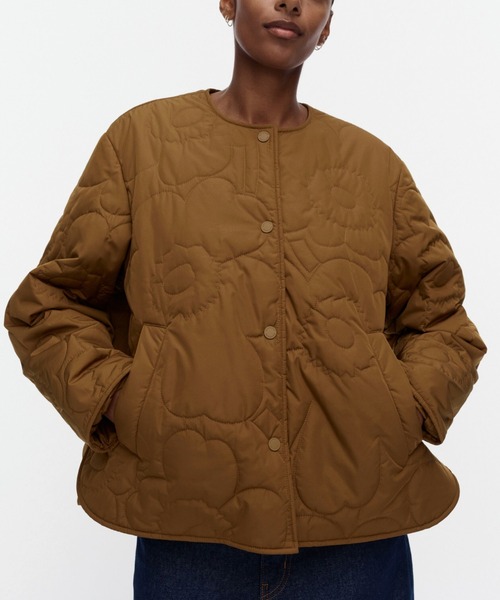 marimekko（マリメッコ）の「【バナー掲載特典付】Kapseli Piirto Unikko  / coat（ノーカラーコート・レディース・ブラウン・SMALL/X-SMALL/XX-SMALL/X-LARGE/LARGE/MEDIUM）」の3枚目の写真