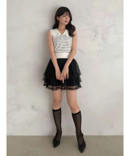 MERCURYDUO(マーキュリーデュオ)の「ティアードチュールミニスカパン(スカート・レディース・オフホワイト/ブラック・FREE)」の13枚目の写真