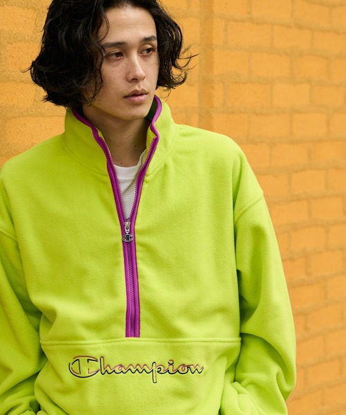 Champion（チャンピオン）の「Champion/チャンピオン HALF ZIP JACKET ハーフジップ ジャケット フリース フロント ブランドロゴ 刺繍 パイピング メンズ レディース 2026年秋冬 秋服（スウェット・メンズ・ブラック/ネイビー/イエロー系/ライトオレンジ系・M/L）」の3枚目の写真