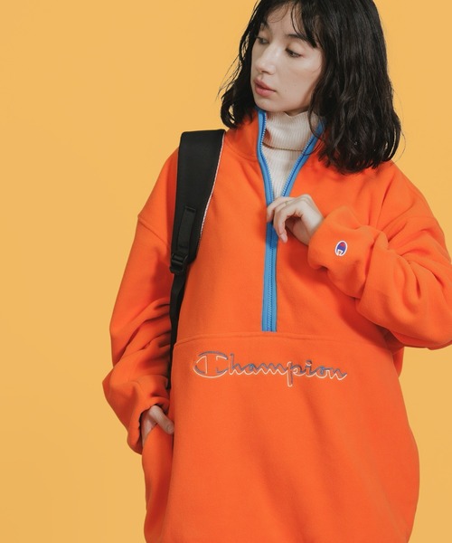 Champion（チャンピオン）の「Champion/チャンピオン HALF ZIP JACKET ハーフジップ ジャケット フリース フロント ブランドロゴ 刺繍 パイピング メンズ レディース 2026年秋冬 秋服（スウェット・メンズ・ブラック/ネイビー/イエロー系/ライトオレンジ系・M/L）」の4枚目の写真