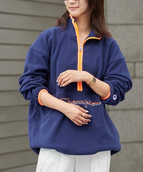 Champion（チャンピオン）の「Champion/チャンピオン HALF ZIP JACKET ハーフジップ ジャケット フリース フロント ブランドロゴ 刺繍 パイピング メンズ レディース 2026年秋冬 秋服（スウェット・メンズ・ブラック/ネイビー/イエロー系/ライトオレンジ系・M/L）」の17枚目の写真