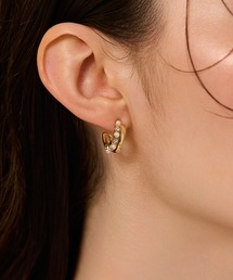【金属アレルギー対応】ダブルラインパールビジューフープピアス/ニッケルフリー　結婚式二次会 セレモニー フォーマル
