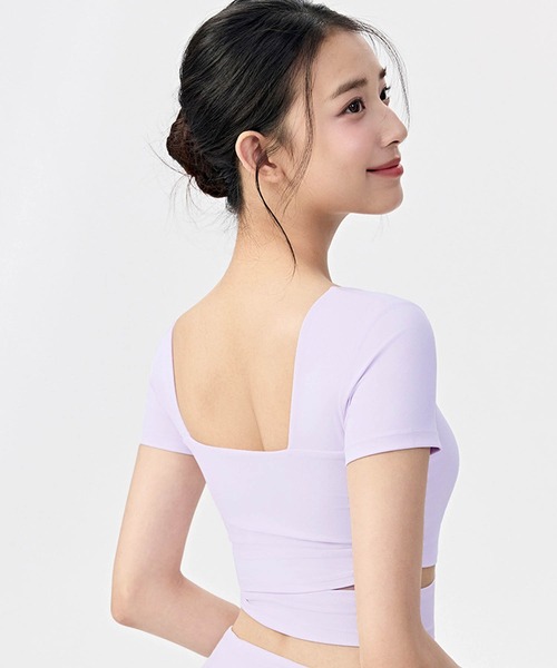 OSYAREVO(オシャレボ)の「ヨガウェア トップス カップ付き カシュクール 半袖(その他トップス・レディース・オフホワイト/アッシュブラウン/ライトブルー/ラベンダー・MEDIUM/SMALL/X-LARGE/LARGE)」の12枚目の写真