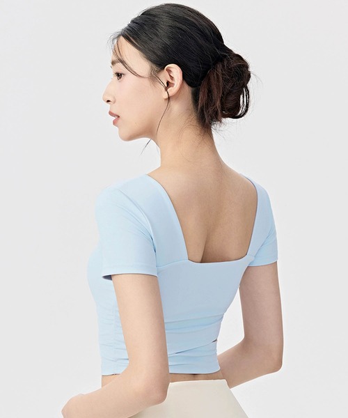 OSYAREVO(オシャレボ)の「ヨガウェア トップス カップ付き カシュクール 半袖(その他トップス・レディース・オフホワイト/アッシュブラウン/ライトブルー/ラベンダー・MEDIUM/SMALL/X-LARGE/LARGE)」の10枚目の写真