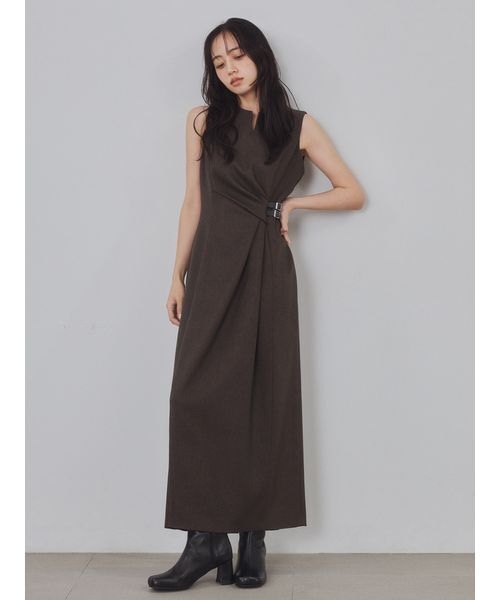 FRAY I.D(フレイアイディー)の「アシメタックドレープデザインワンピース(ワンピース・レディース・ブラウン/チェック/グレー・0/1)」の6枚目の写真