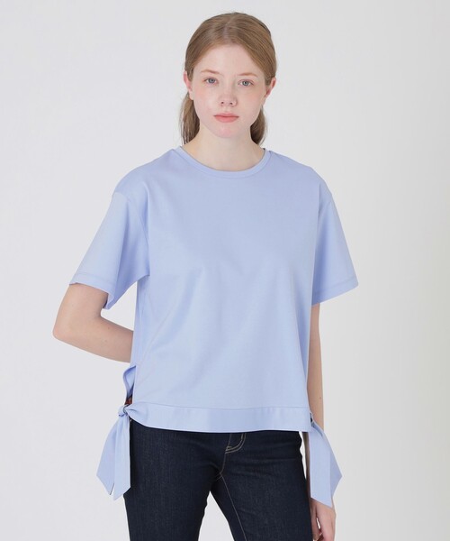 BLUE LABEL CRESTBRIDGE(ブルーレーベルクレストブリッジ)の「【一部店舗限定】ハイゲージポンチヘムリボンTシャツ(Tシャツ/カットソー・レディース・オフホワイト/ブラック/ブルー・38/40)」の3枚目の写真