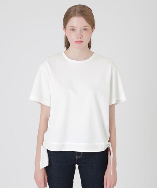 BLUE LABEL CRESTBRIDGE(ブルーレーベルクレストブリッジ)の「【一部店舗限定】ハイゲージポンチヘムリボンTシャツ(Tシャツ/カットソー・レディース・オフホワイト/ブラック/ブルー・38/40)」の5枚目の写真