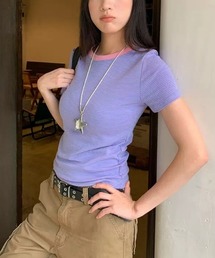 Tシャツ/カットソー（パープル/紫色系・ボーダー柄）ファッション通販
