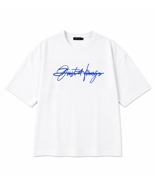 JUSTHANG(ジャストハング)の「プレミアムホワイトビッグロゴ(ブルー)オーバーサイズ半袖Tシャツ(Tシャツ/カットソー・メンズ・その他・LARGE/X-LARGE/XXX-LARGE/XXXX-LARGE)」の2枚目の写真
