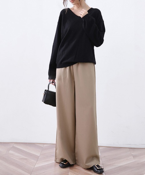 ONEP STAR(ワンピスター)の「落ち感無地楽ちんワイドパンツ(その他パンツ・レディース・グレイッシュベージュ/ブラック/ブラウン・LARGE/MEDIUM)」の7枚目の写真