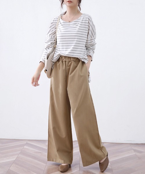 ONEP STAR(ワンピスター)の「落ち感無地楽ちんワイドパンツ(その他パンツ・レディース・グレイッシュベージュ/ブラック/ブラウン・LARGE/MEDIUM)」の9枚目の写真