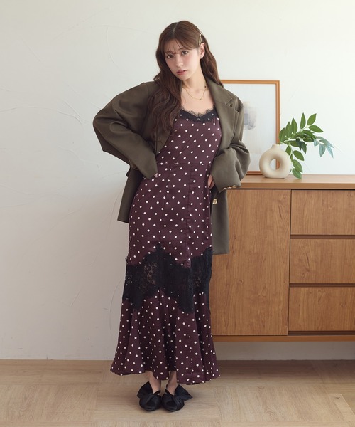 Ambre Neige(アンブルネージュ)の「assorted patterns lace damisole dress / アソートガラレースキャミワンピース(ワンピース・レディース・ブラック/ダークブラウン/ボルドー・FREE)」の8枚目の写真