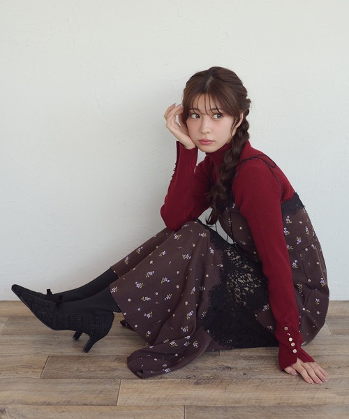 Ambre Neige(アンブルネージュ)の「assorted patterns lace damisole dress / アソートガラレースキャミワンピース(ワンピース・レディース・ブラック/ダークブラウン/ボルドー・FREE)」の22枚目の写真