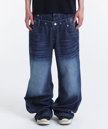 Layered Eyelet Wide Denim Pants (Indigo)