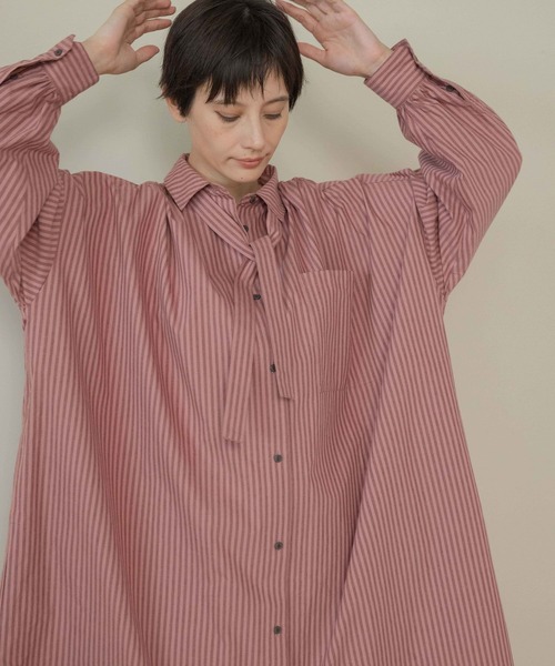 studio CLIP（スタディオクリップ）の「《natural by clip》カラーストライプBIGシャツワンピース（ワンピース・レディース・ピンク系その他/ブラウン系その他・FREE）」の11枚目の写真