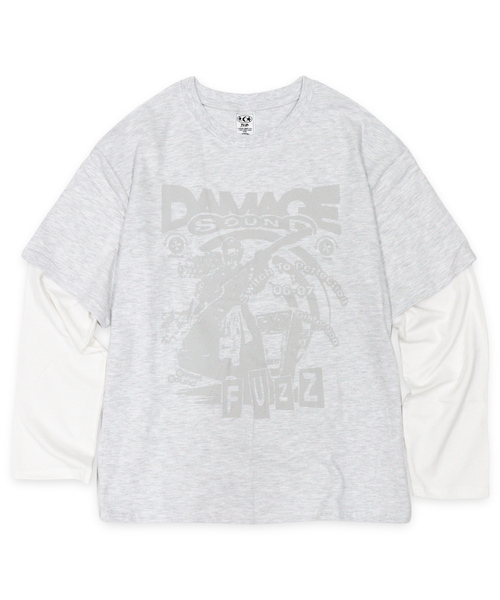 DEFYCLUBROBBERS(ディファイクラブロバース)の「FUZZ レイヤード ロングスリーブ ホワイトメランジ(Tシャツ/カットソー・レディース・ライトグレー・MEDIUM/LARGE)」の1枚目の写真