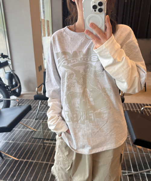 DEFYCLUBROBBERS(ディファイクラブロバース)の「FUZZ レイヤード ロングスリーブ ホワイトメランジ(Tシャツ/カットソー・レディース・ライトグレー・MEDIUM/LARGE)」の3枚目の写真