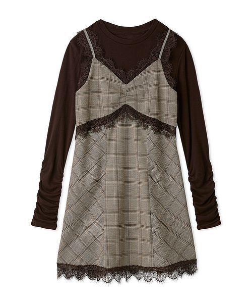 SNIDEL（スナイデル）の「インナーセットミニキャミワンピース（ワンピース・レディース・ブラック/チェック/アイボリー・F）」の3枚目の写真