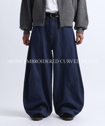 MOTIF EMBROIDERED BAGGY CURVED DENIM PANTS / モチーフ刺繍バギーカーブデニムパンツ