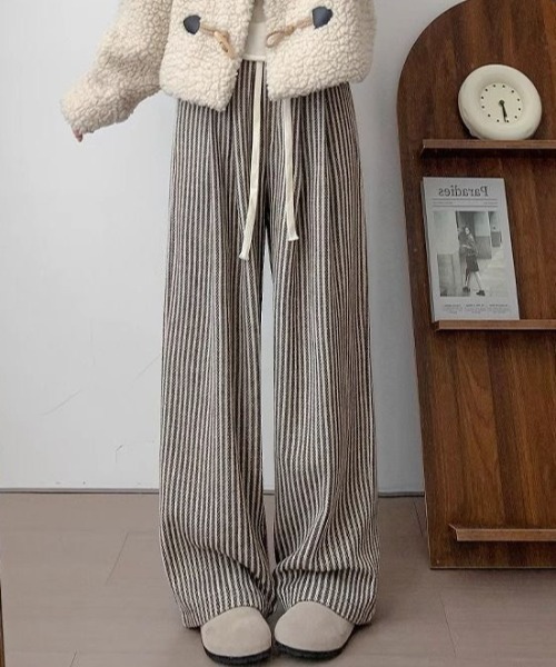 Teem Store(チームストア)の「ストライプイージーワイドパンツ(その他パンツ・レディース・ブラック/ブラウン・M)」の9枚目の写真