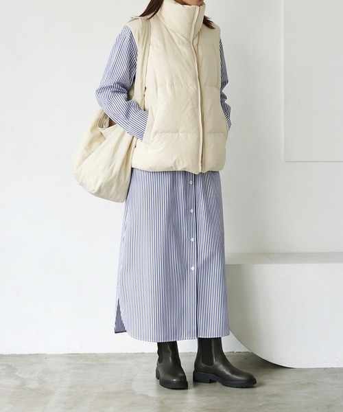antiqua(アンティカ)の「刺繍ロゴ ダウンベスト(ダウンベスト・レディース・ブラック/アイボリー・ONESIZE)」の5枚目の写真