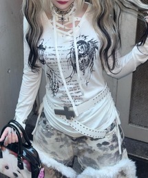 【BABY09】v-neck ribbon shirring tops / 【ベイビーナイン】Vネックリボンシャーリング長袖Tシャツ