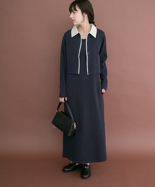 ITEMS URBANRESEARCH(アイテムズ アーバンリサーチ)の「カーディガンセットワンピース(ワンピース・レディース・ネイビー/ブラウン・FREE)」の2枚目の写真