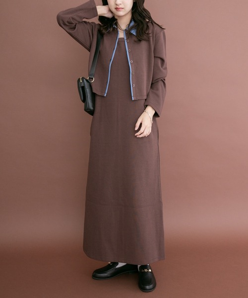 ITEMS URBANRESEARCH(アイテムズ アーバンリサーチ)の「カーディガンセットワンピース(ワンピース・レディース・ネイビー/ブラウン・FREE)」の4枚目の写真