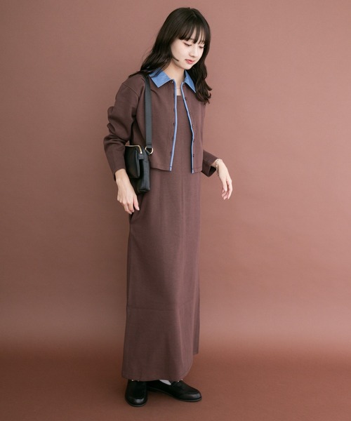 ITEMS URBANRESEARCH(アイテムズ アーバンリサーチ)の「カーディガンセットワンピース(ワンピース・レディース・ネイビー/ブラウン・FREE)」の5枚目の写真