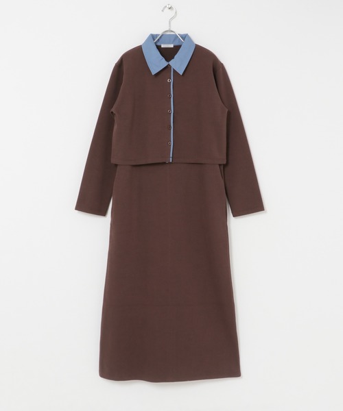 ITEMS URBANRESEARCH(アイテムズ アーバンリサーチ)の「カーディガンセットワンピース(ワンピース・レディース・ネイビー/ブラウン・FREE)」の6枚目の写真