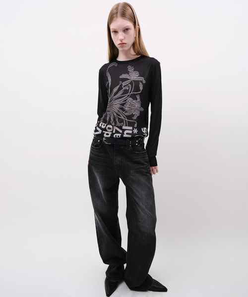 YUNSE(ユンセ)の「プリントストレートデニムパンツ(ブラック)(デニムパンツ・レディース・その他・SMALL/MEDIUM)」の2枚目の写真