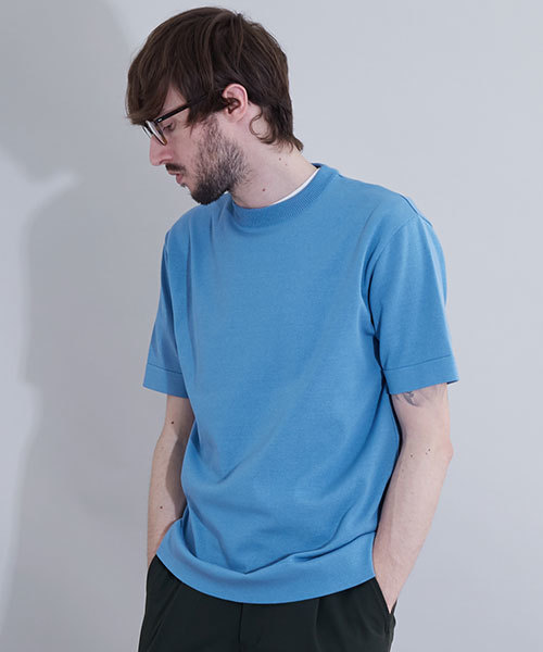 UNITED TOKYO（ユナイテッドトウキョウ）の「18G天竺クルーネックニットTee（ニット/セーター・メンズ・ベージュ/グリーン/ピンク/ブラック/ブルー/オフホワイト/サックスブルー/マスタード/ラベンダー・1/2/3）」の7枚目の写真