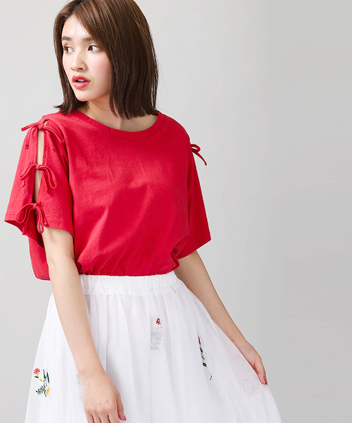 WEGO（ウィゴー）の「WEGO/リボンスリーブカットソー（Tシャツ/カットソー・レディース・サックスブルー/ブラック/ライトパープル/ホワイト/レッド/ワイン・LARGE/MEDIUM）」の5枚目の写真