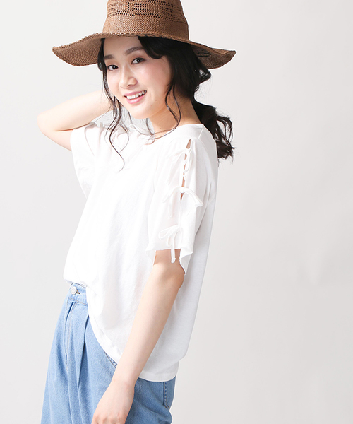 WEGO（ウィゴー）の「WEGO/リボンスリーブカットソー（Tシャツ/カットソー・レディース・サックスブルー/ブラック/ライトパープル/ホワイト/レッド/ワイン・LARGE/MEDIUM）」の2枚目の写真