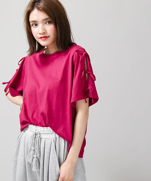 WEGO（ウィゴー）の「WEGO/リボンスリーブカットソー（Tシャツ/カットソー・レディース・サックスブルー/ブラック/ライトパープル/ホワイト/レッド/ワイン・LARGE/MEDIUM）」の6枚目の写真