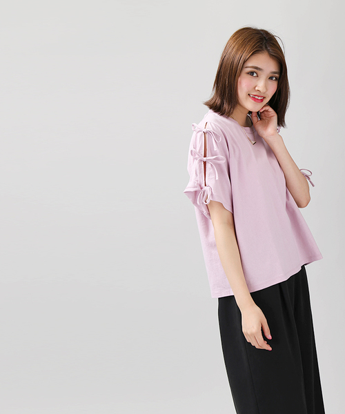 WEGO（ウィゴー）の「WEGO/リボンスリーブカットソー（Tシャツ/カットソー・レディース・サックスブルー/ブラック/ライトパープル/ホワイト/レッド/ワイン・LARGE/MEDIUM）」の17枚目の写真