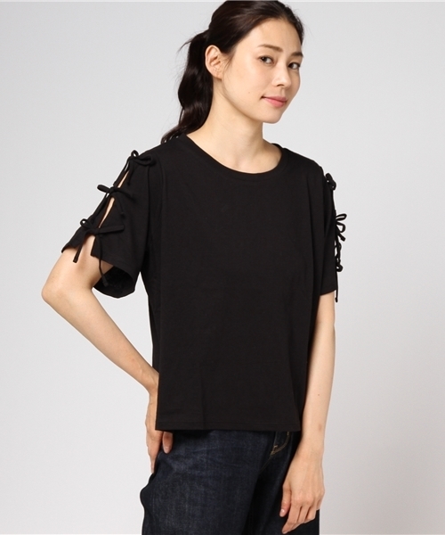 WEGO（ウィゴー）の「WEGO/リボンスリーブカットソー（Tシャツ/カットソー・レディース・サックスブルー/ブラック/ライトパープル/ホワイト/レッド/ワイン・LARGE/MEDIUM）」の7枚目の写真